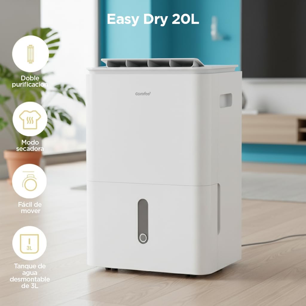 Depósito extraíble de 3 litros del deshumidificador COMFEE' Easy Dry 20