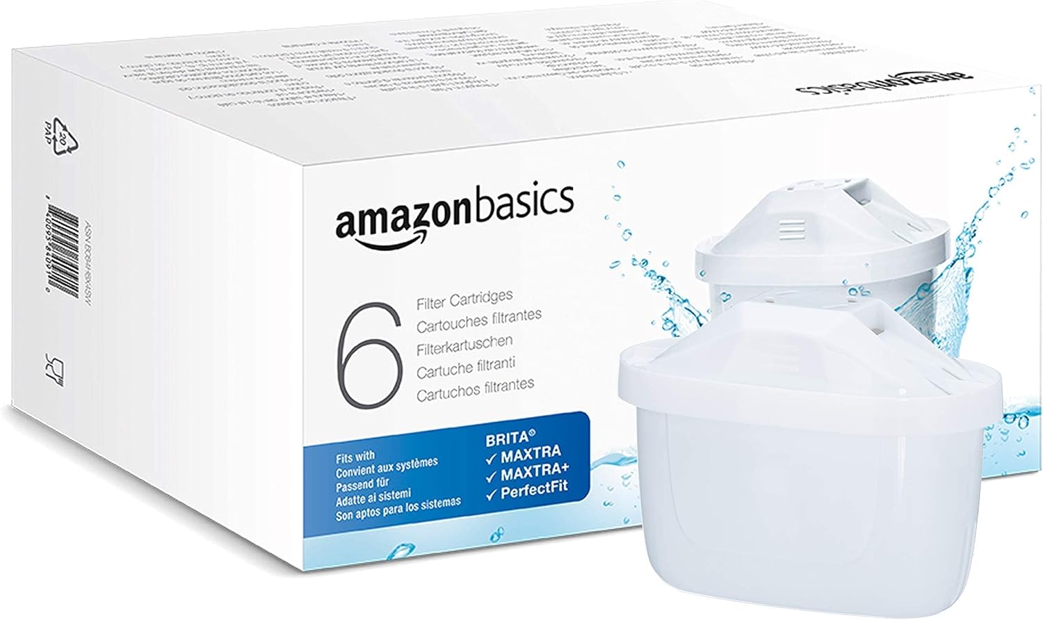 Pack de 6 cartuchos filtrantes de agua Amazon Basics compatibles con jarras BRITA