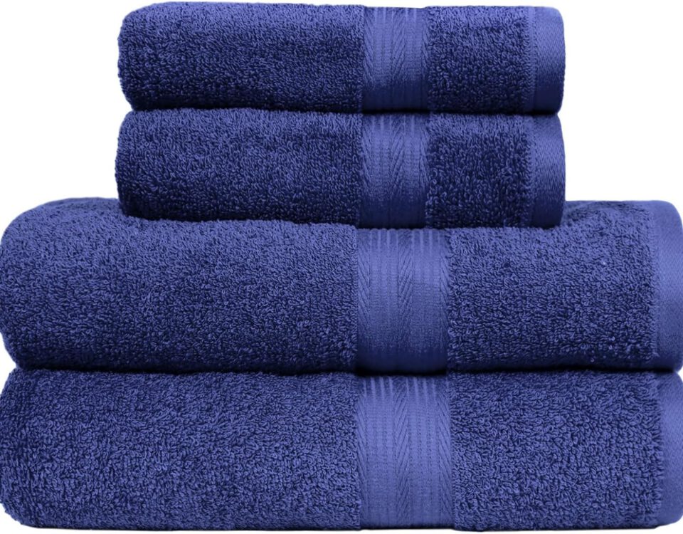 Juego de toallas Amazon Basics 100 % algodón en azul real: 2 toallas de baño y 2 de manos