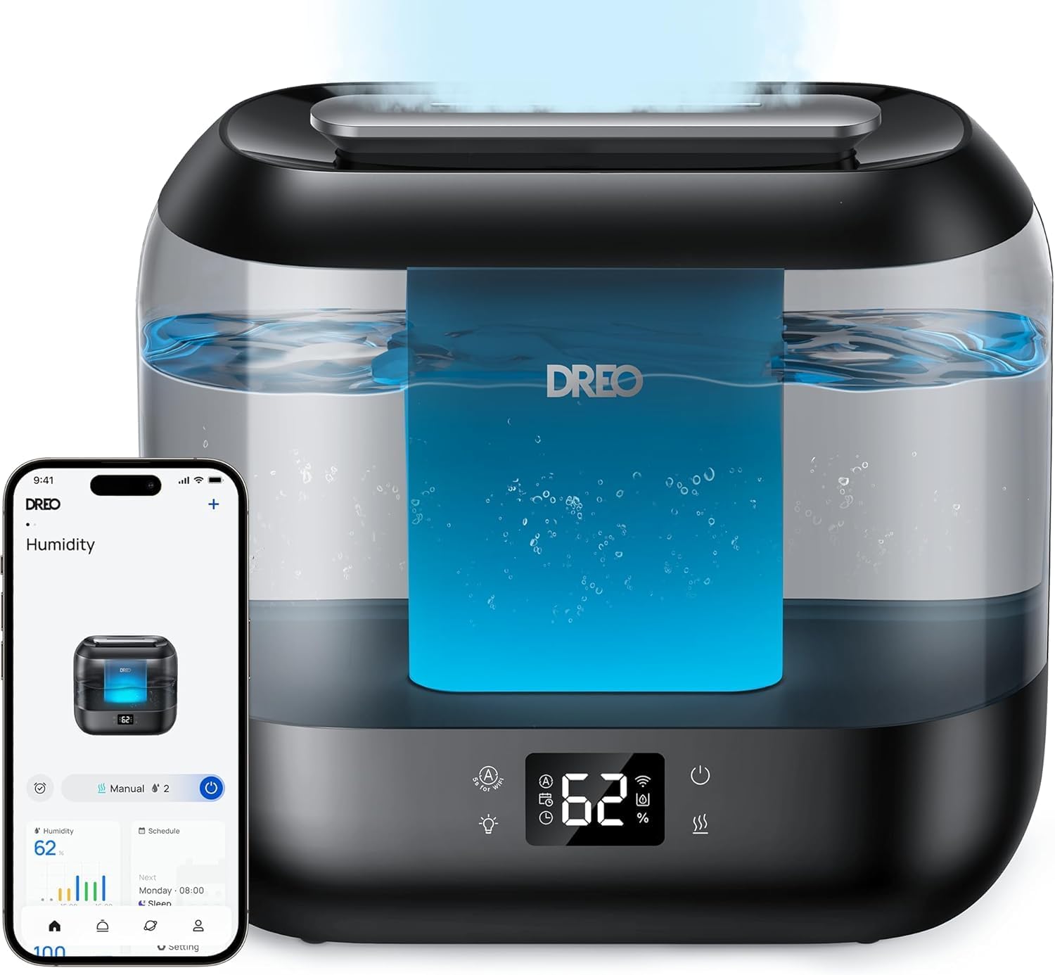 Humidificador inteligente Dreo 4L de vapor frío con pantalla digital y luz ambiental