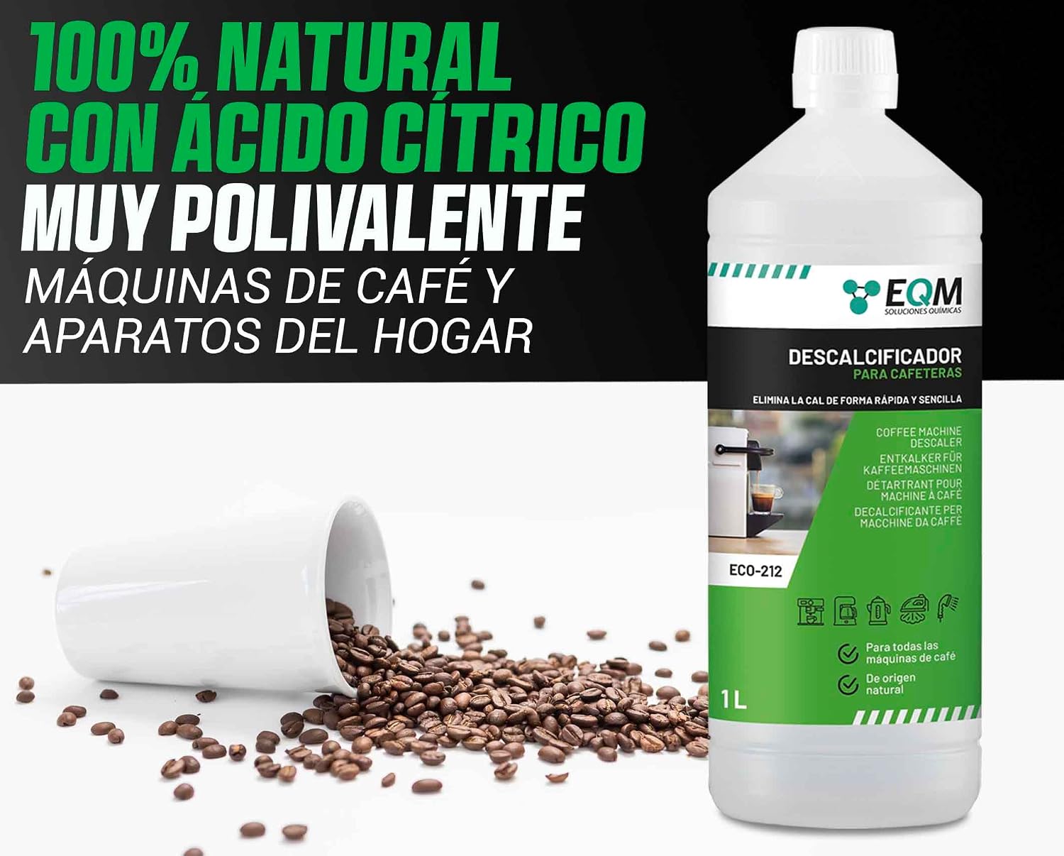 Descalcificador EQM ECO-212 con ácido cítrico 100 % natural, válido para máquinas de café y aparatos del hogar