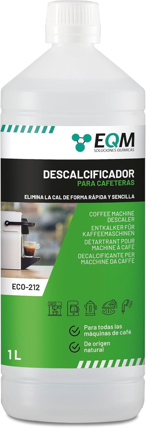 Botella de 1 litro del descalcificador para cafeteras EQM ECO-212 a base de ácido cítrico