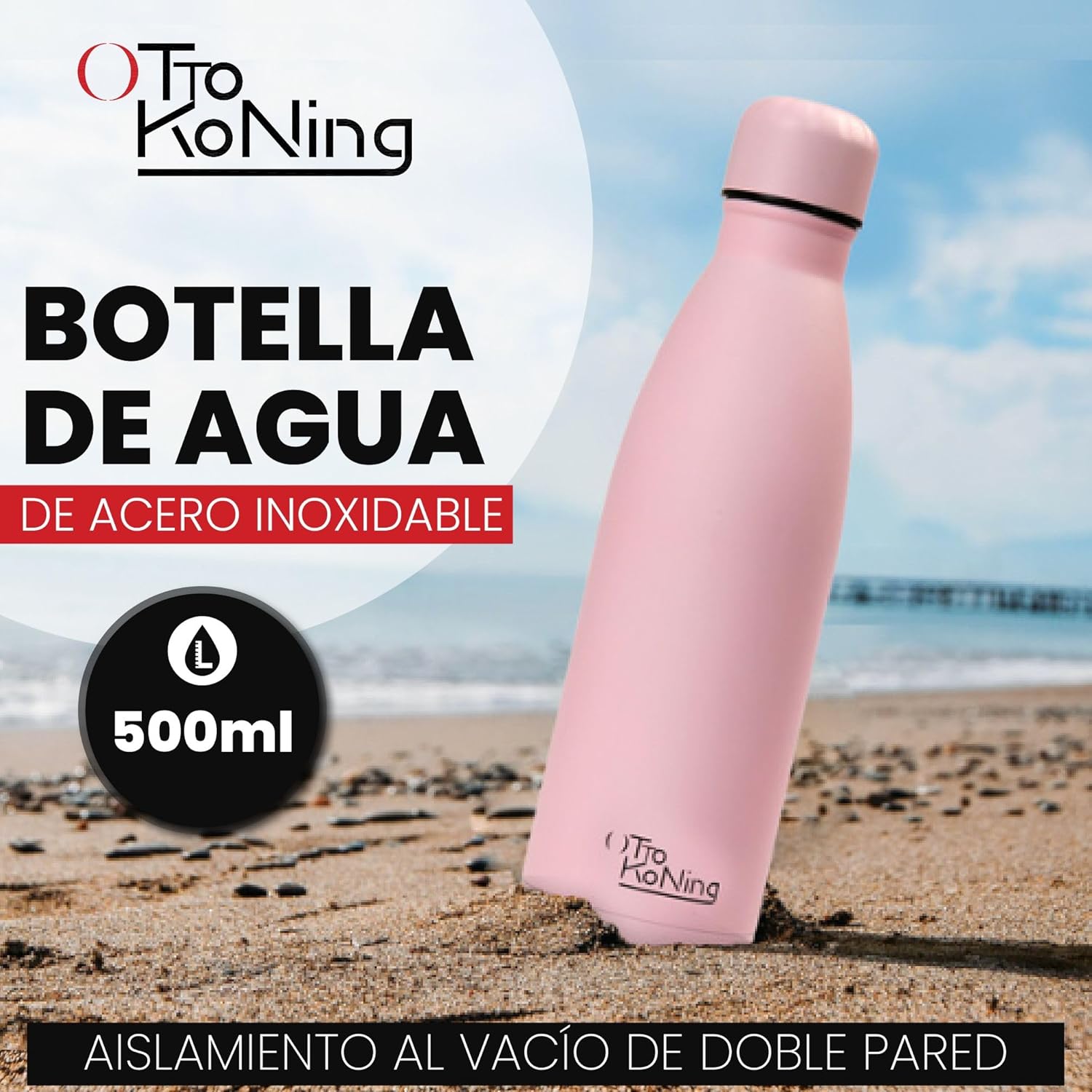 Botella térmica OTTO KONING de acero inoxidable 500 ml con aislamiento al vacío de doble pared