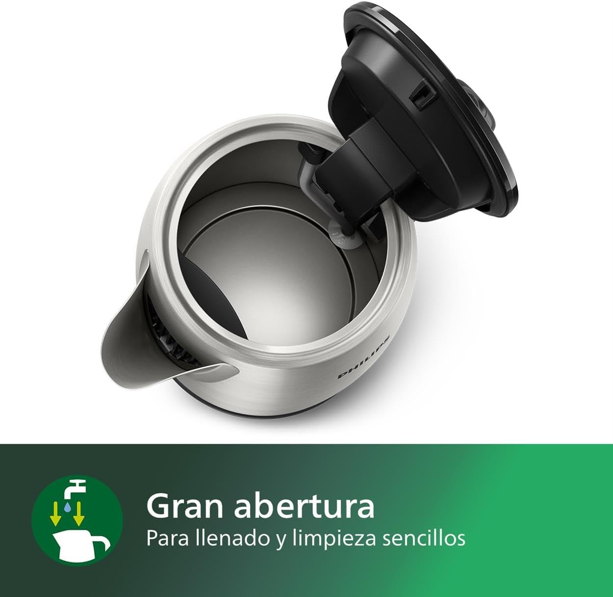 Hervidor Philips HD9350/90 sobre su base giratoria 360° en una cocina