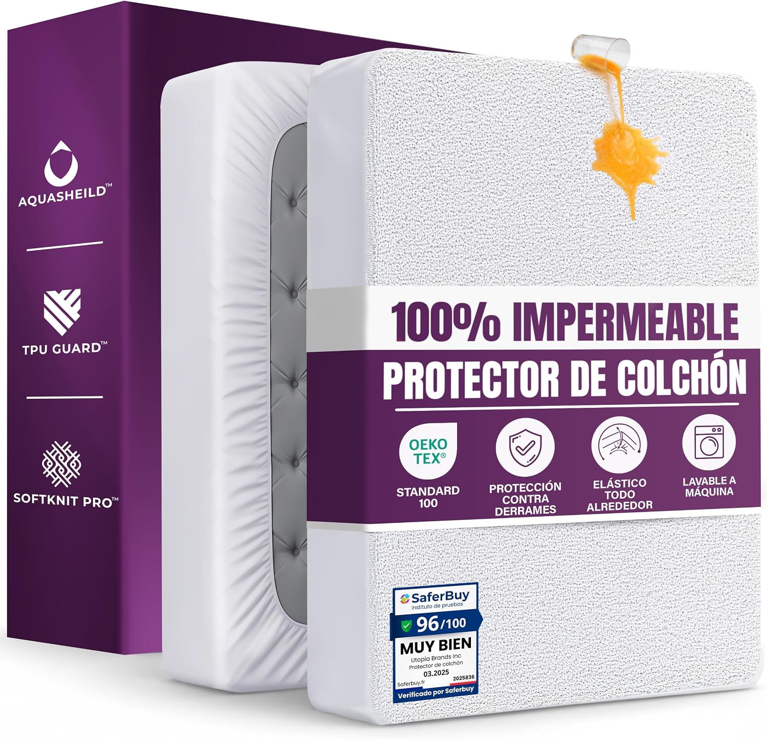 Protector de colchón impermeable Utopia Bedding 90x190 con superficie de rizo colocado sobre un colchón