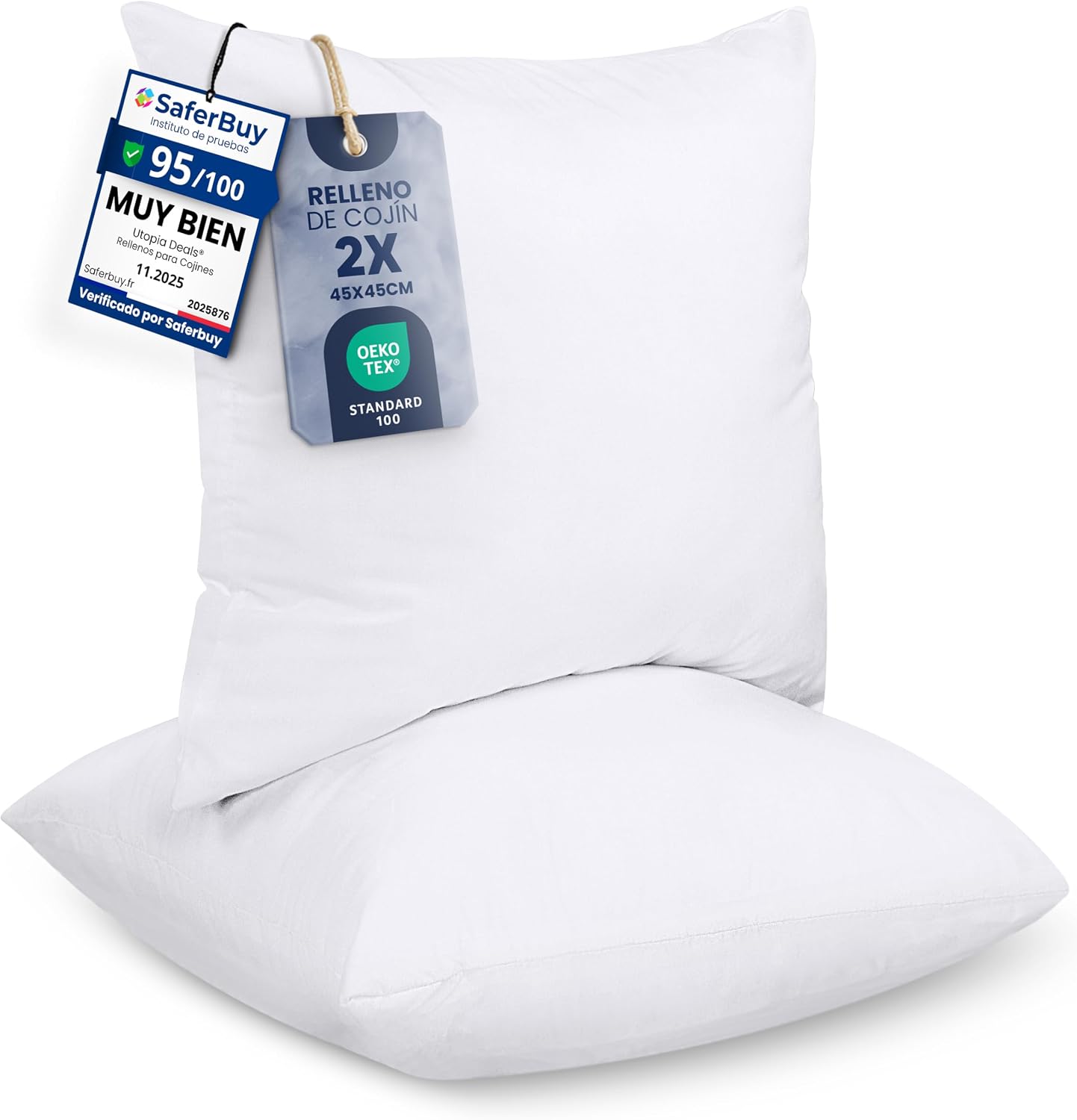 Pack de 2 rellenos de cojín Utopia Bedding de 45x45 cm en color blanco