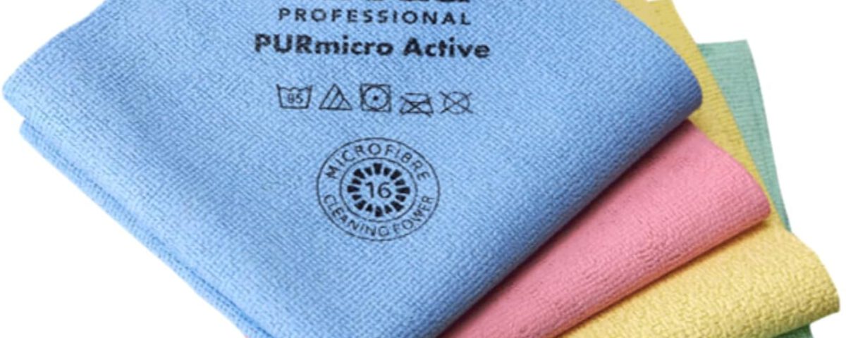 Pack de 4 bayetas Vileda Professional PURmicro Active de microfibra en azul, rosa, amarillo y verde