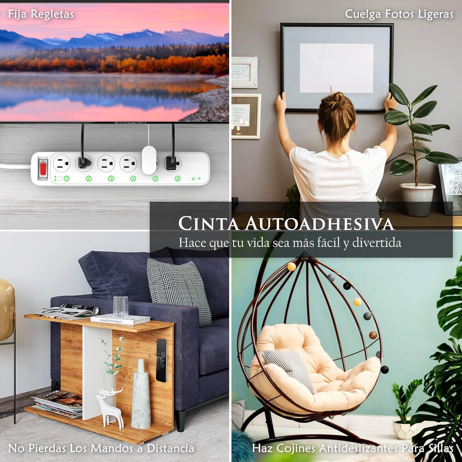 Cinta de velcro adhesiva Blooven usada para sujetar regletas, cuadros y objetos del hogar