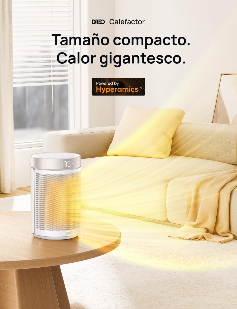 Calefactor Dreo 1500W con panel de control y modos de funcionamiento
