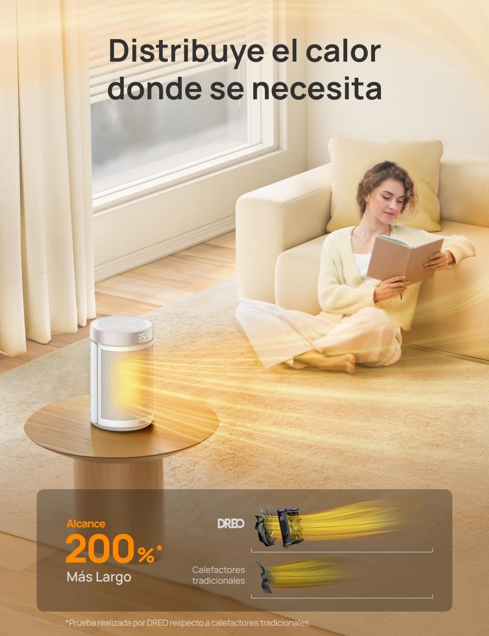 Calefactor cerámico Dreo 1500W en una habitación
