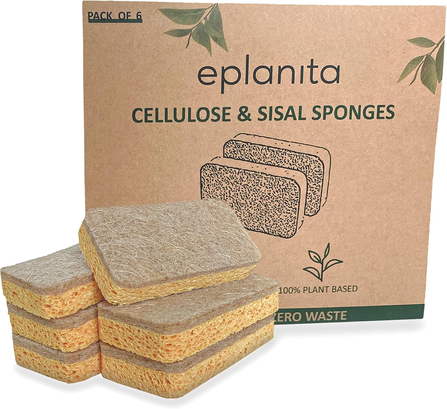 Pack de 6 esponjas naturales eplanita de celulosa y sisal