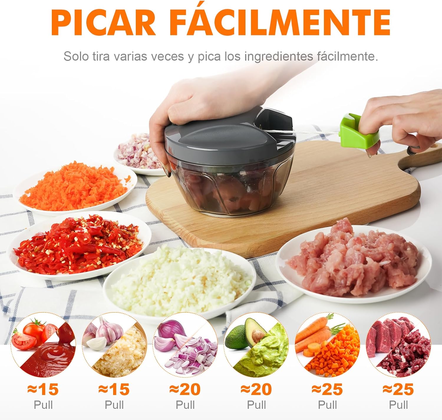 Guía de tirones para picar ajo, cebolla, pimiento y carne con la picadora Ibergrif