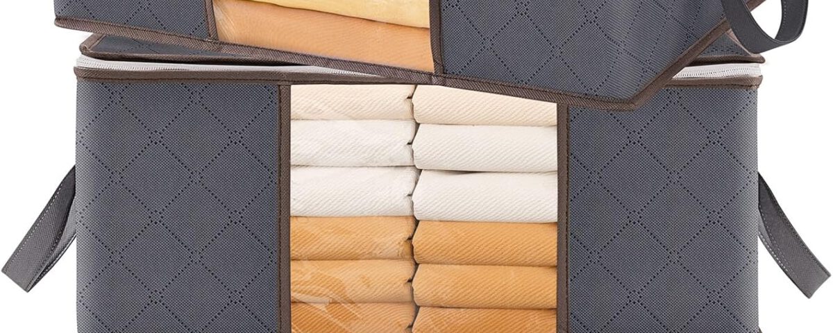 Cajas de almacenaje plegables Lifewit 35 L grises apiladas con ventana transparente