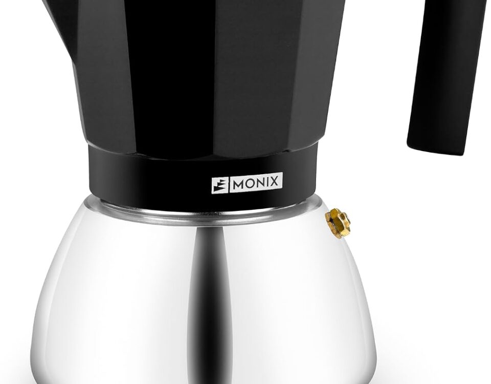 Cafetera italiana Monix Induction Inox de 6 tazas en color negro con base de acero inoxidable