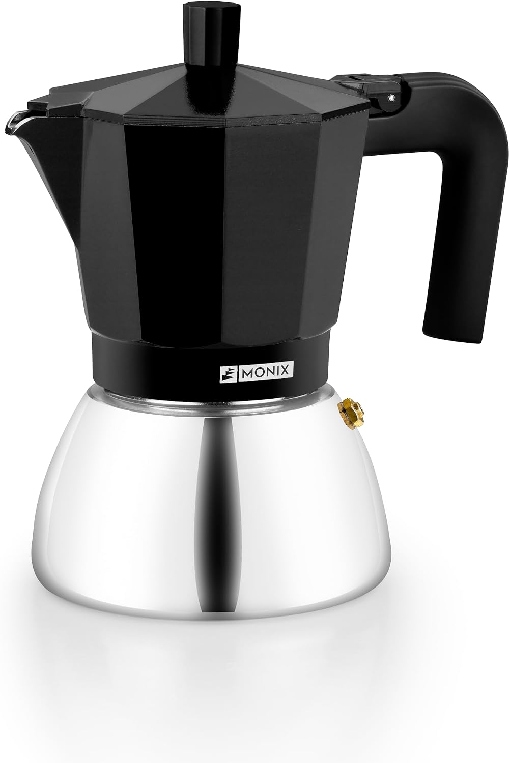 Cafetera italiana Monix Induction Inox de 6 tazas en color negro con base de acero inoxidable