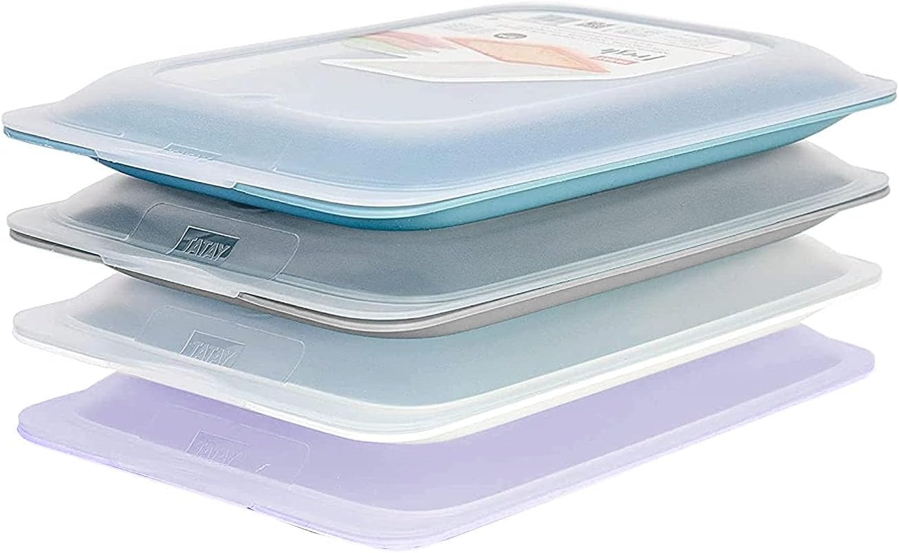 Los cuatro porta embutidos Tatay Fresh apilados en tonos azul, gris y lila