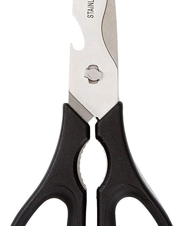 Tijeras de cocina multifunción Amazon Basics de 20 cm con mango negro antideslizante