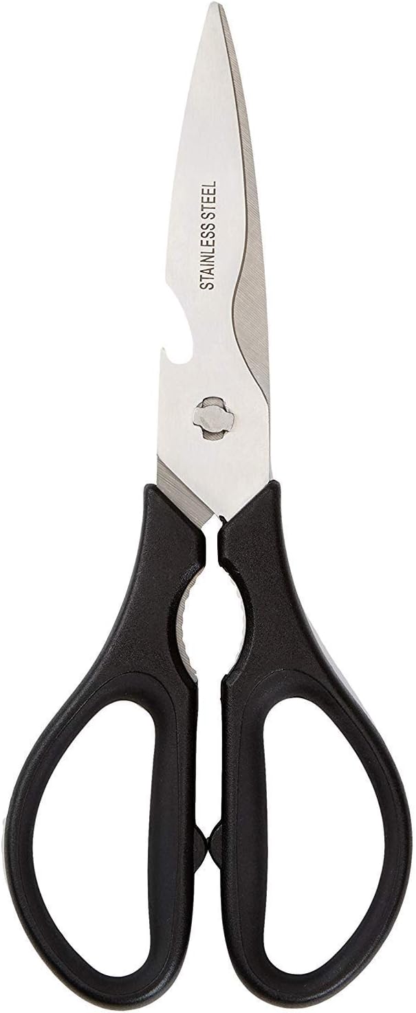 Tijeras de cocina multifunción Amazon Basics de 20 cm con mango negro antideslizante y hojas de acero inoxidable