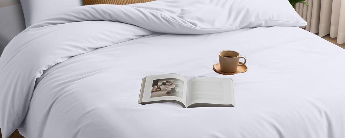 Funda nórdica Utopia Bedding blanca de 230x220 cm en una cama de 150 con dos fundas de almohada