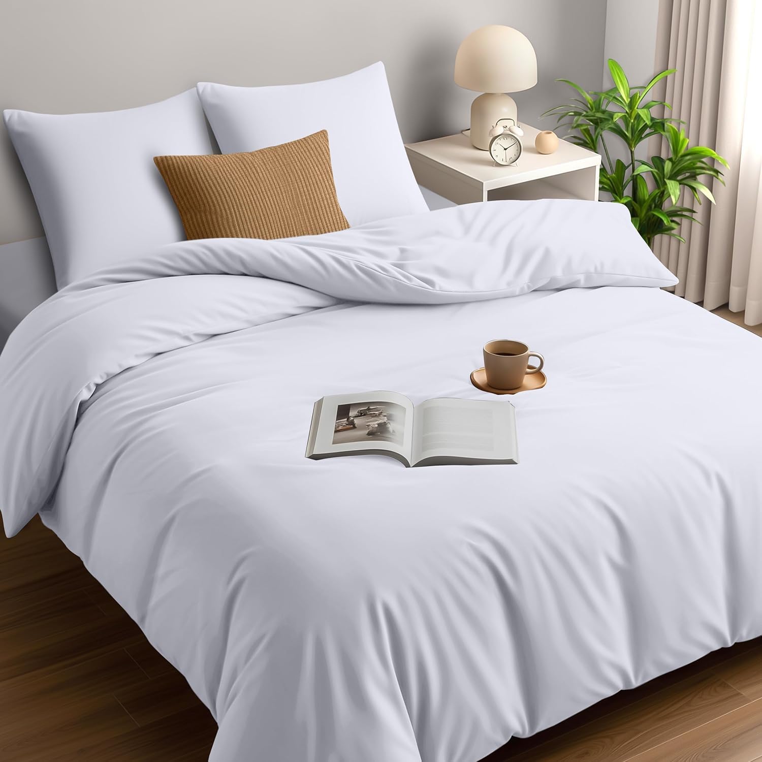 Funda nórdica Utopia Bedding blanca de 230x220 cm en una cama de 150 con dos fundas de almohada