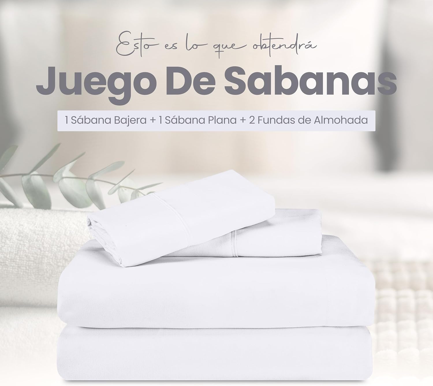 Sábana bajera con bolsillo de 35 cm y fundas de almohada de 50 x 75 cm