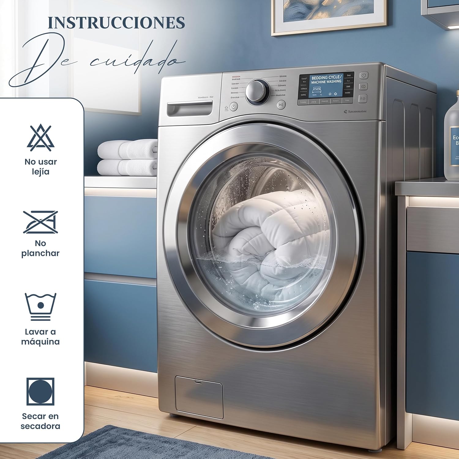 Instrucciones de cuidado para lavar a máquina el edredón Utopia Bedding en ciclo suave